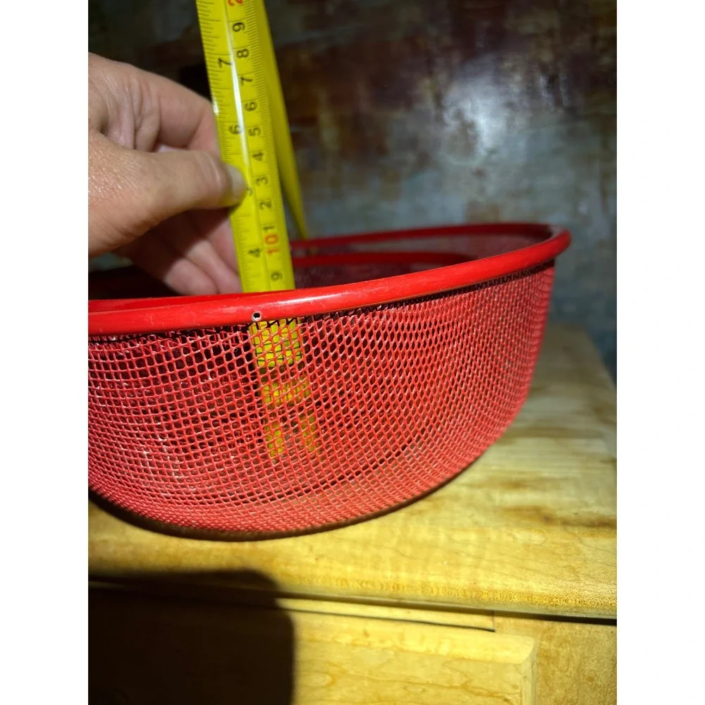 Set of 2 Red Metal Mesh Nesting Baskets Round Rustic Industrial Storage Handles